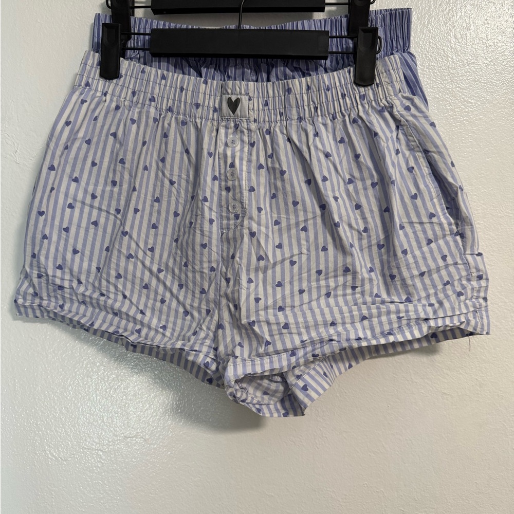 2 Happily Grey Striped Short Set With Heart Detail.